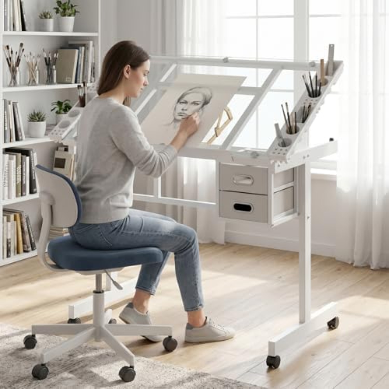 Art Craft And - Tavolo da Disegno con Rotelle, Tavolo