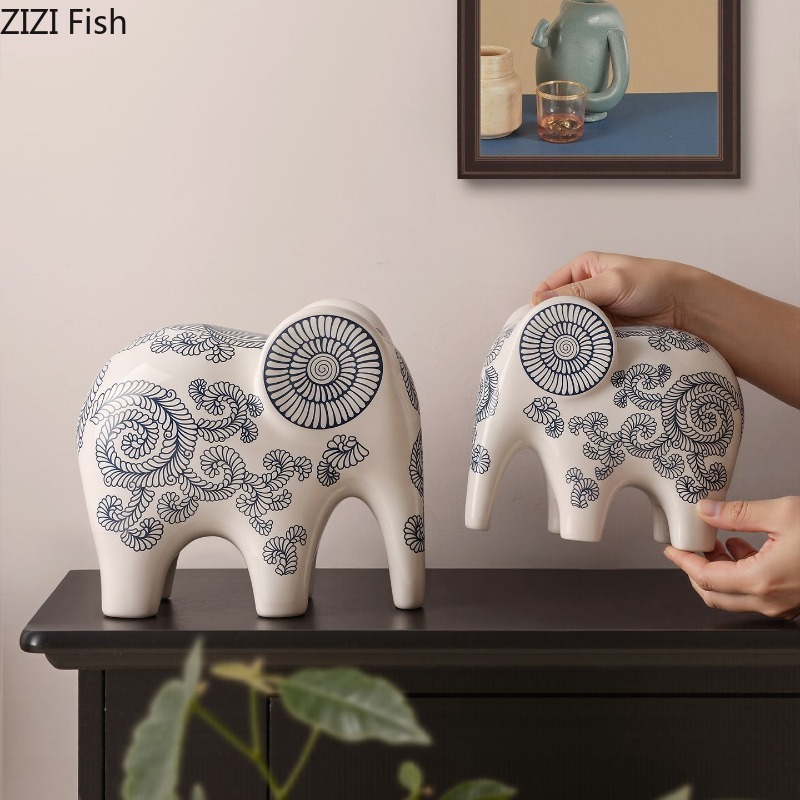 Art Craft Elephant - Nuovo Ornamento in Ceramica Stile Cinese,